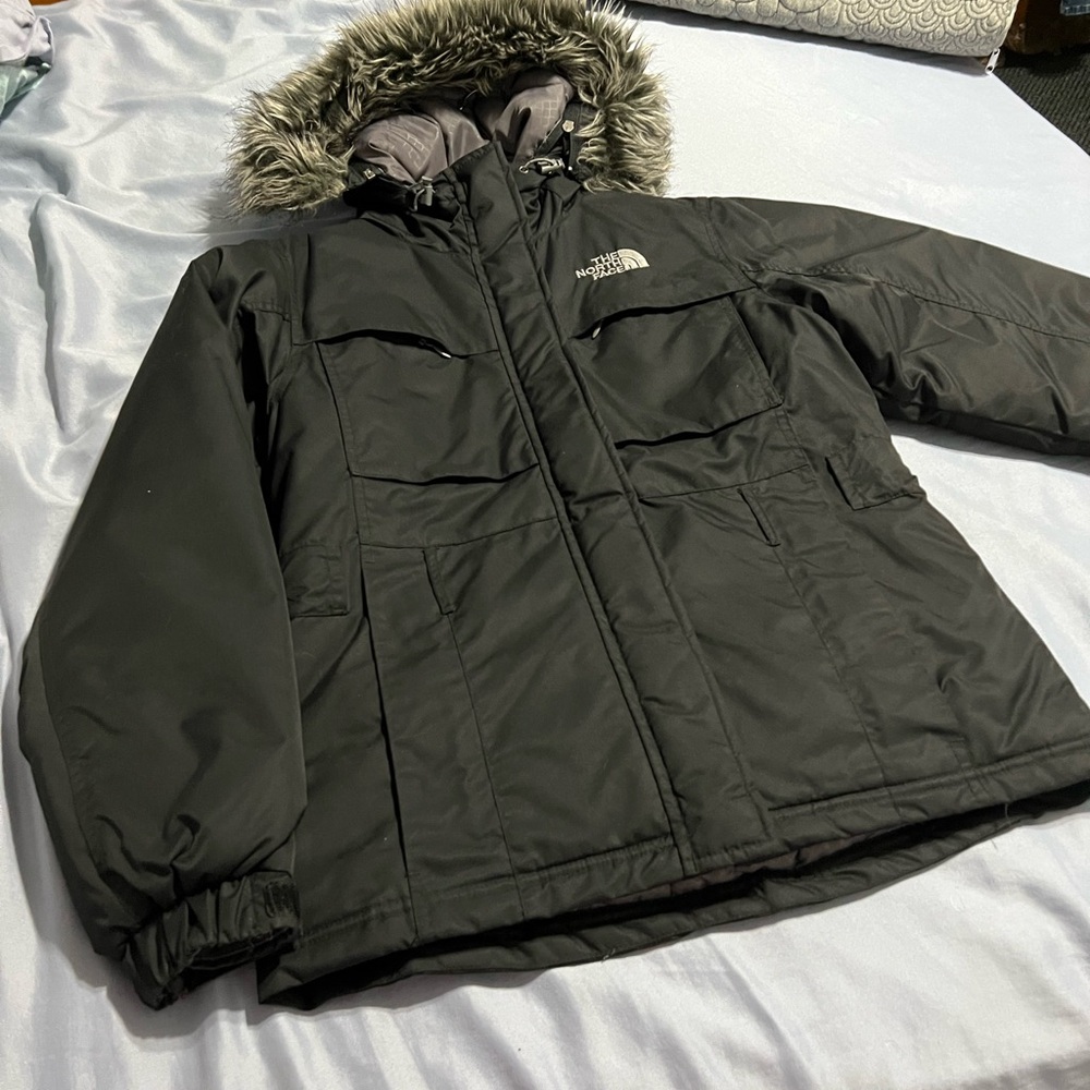 The North Face Women's Black Parka Jacket with Faux Fur Hood